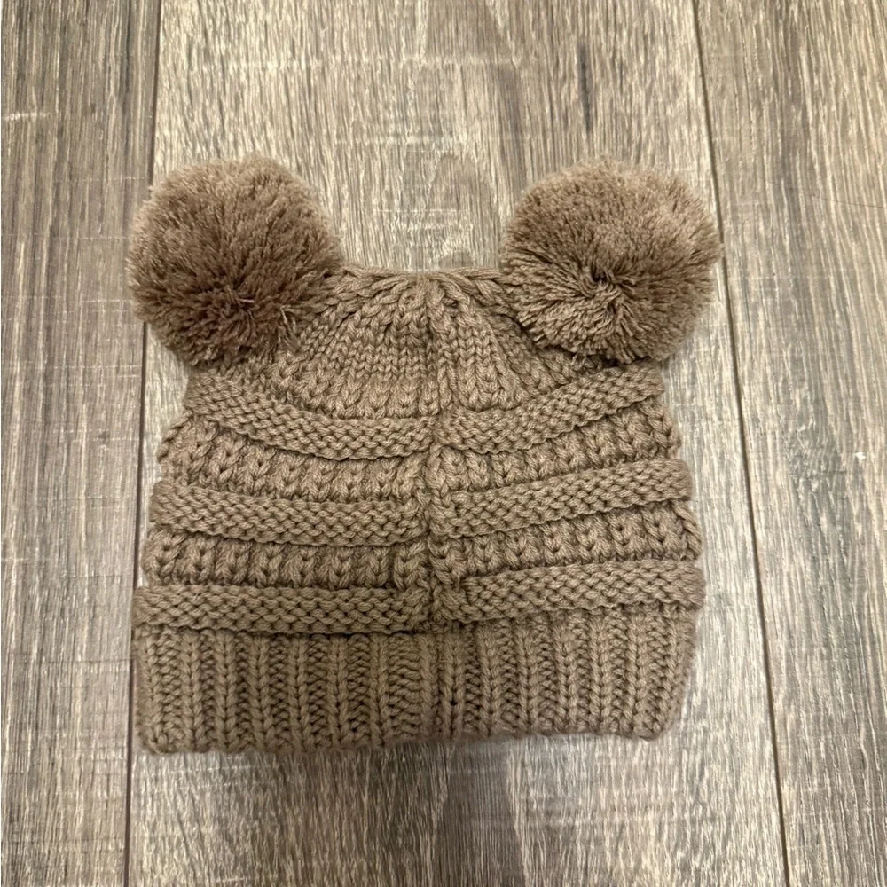 C.C. Beanies BABY brown Knit Double Pom Hat Size 0-6 Months